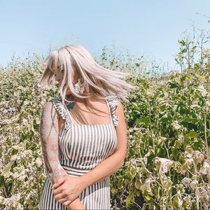 Gray and white striped jumper